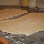 Spreading dough into rectangles